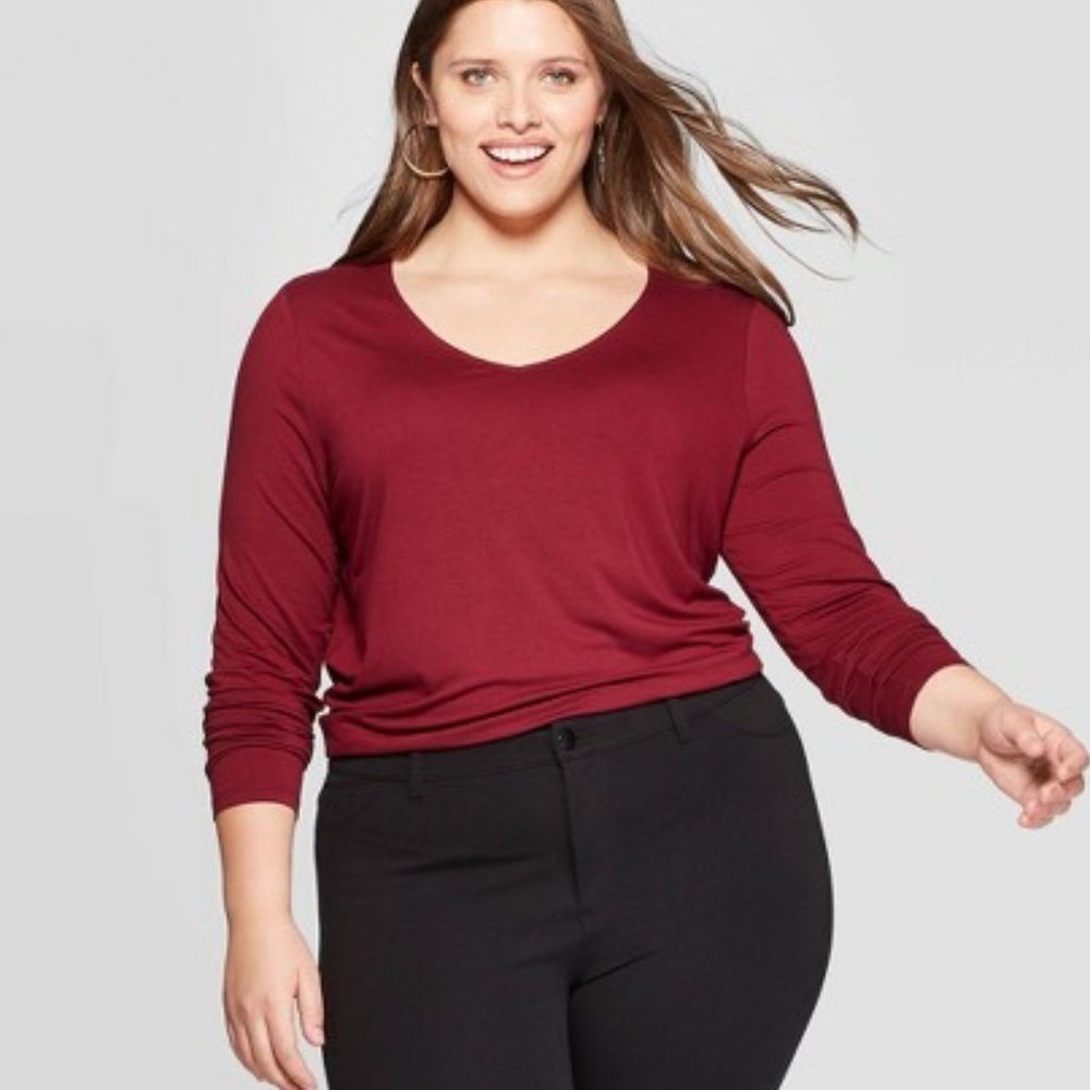 Plus Size Long Sleeve V-Neck T-Shirt